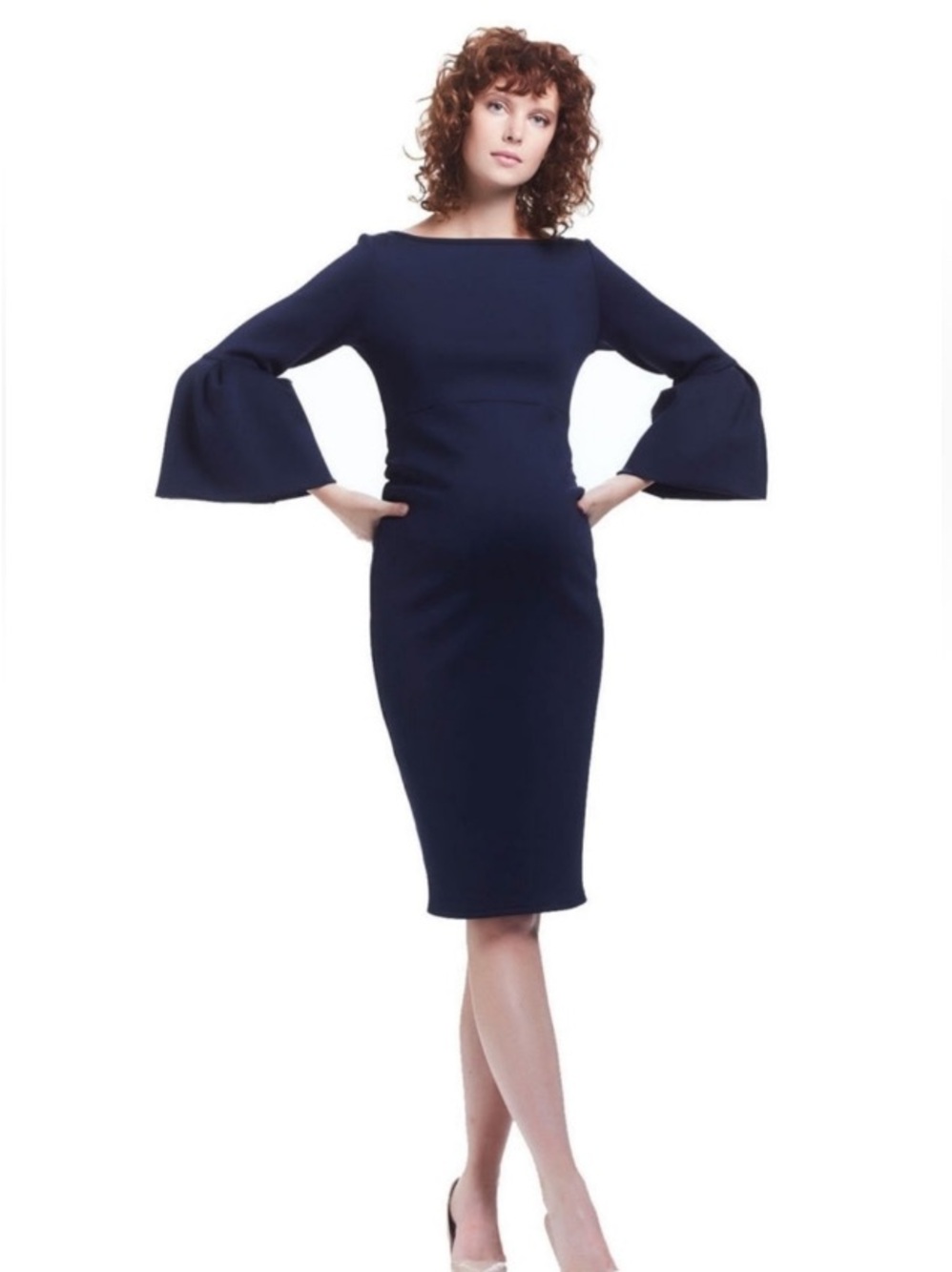CHIARA BONI La Petite Robe Dress Navy Blue /Pink Bell Sleeve Italy 42 US 6